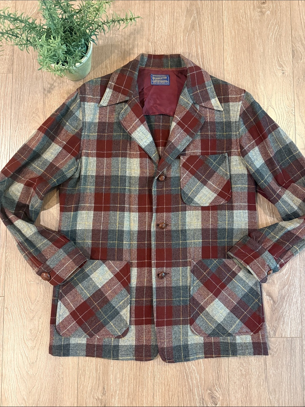 VINTAGE 100% WOOL PLAID BLAZER JACKET BY PENDLETON OVERSIZED SMALL